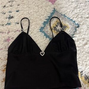 Black Spaghetti Strap Top with Heart Detail